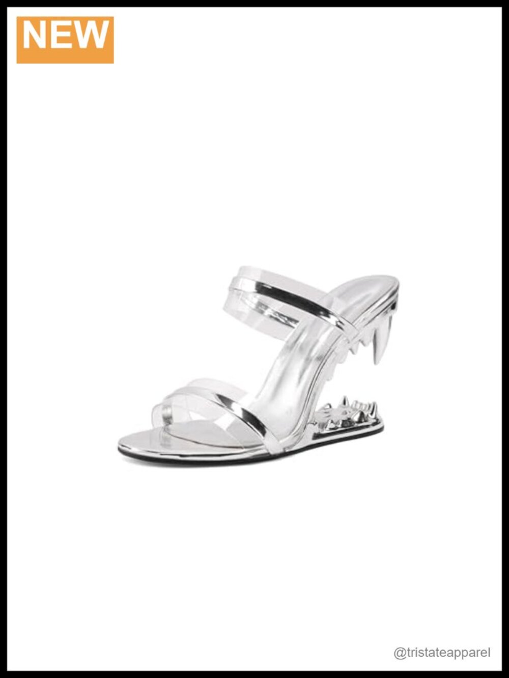 Clear Two Strap Spiked Wedge Platform Heeled Sandals for Party Clubwear